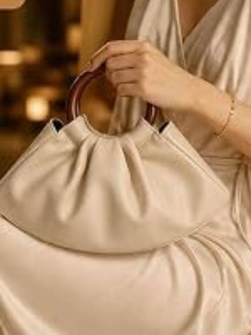 Neiman Marcus Ruched Puffy PU Leather Handbag
